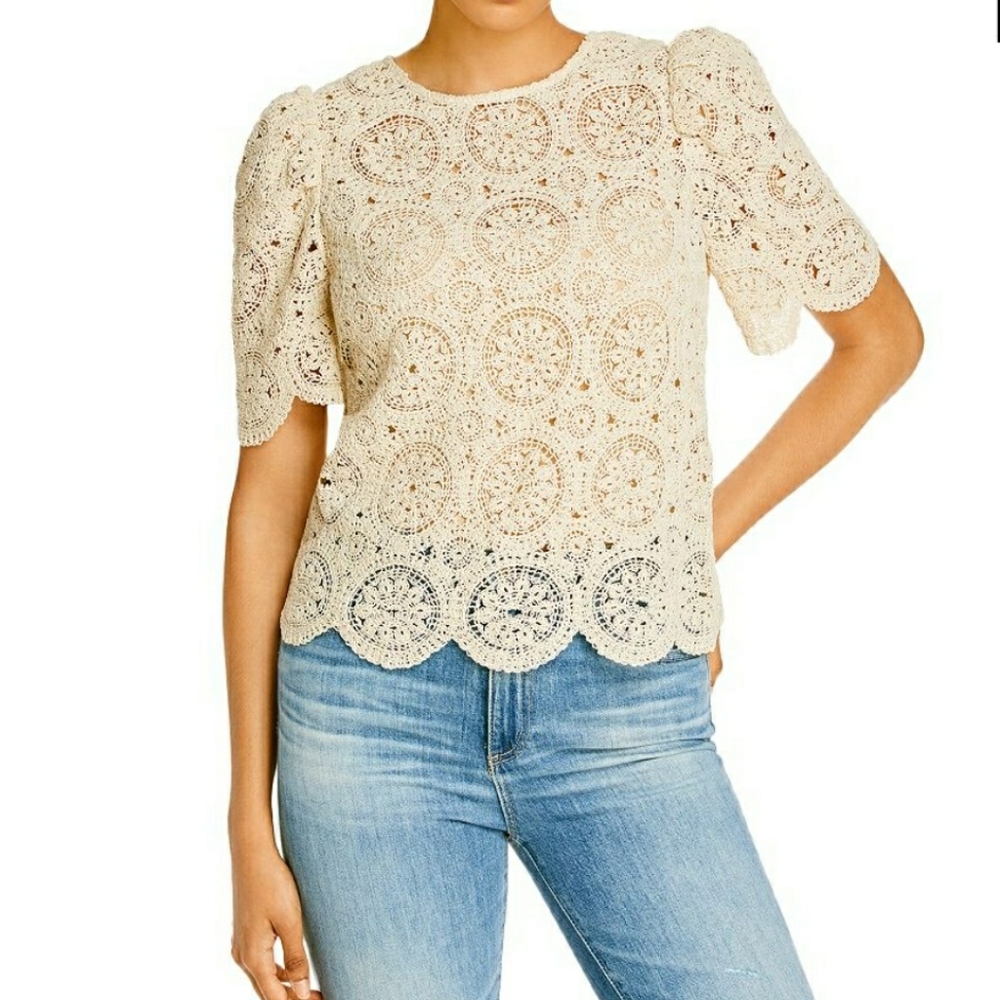 NWT Aqua Crocheted Puff Sleeve Blouse